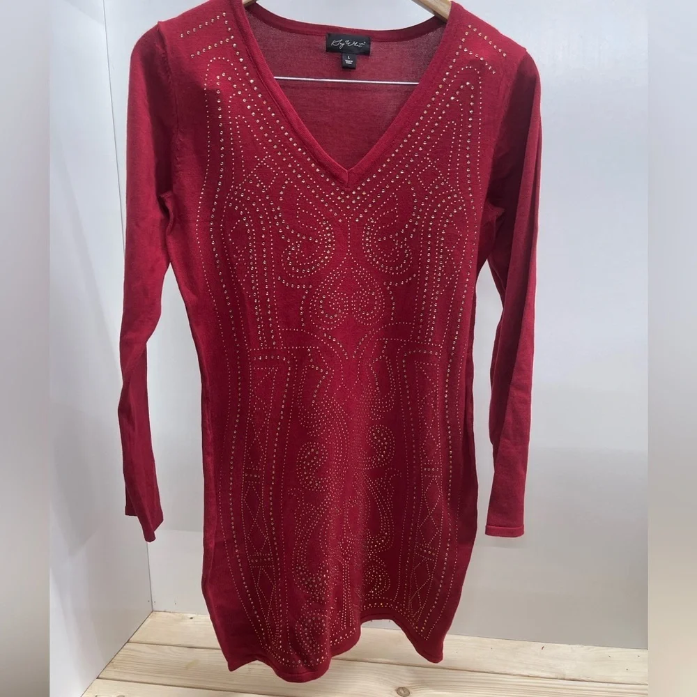 Say What? Burgundy Long Sleeve Dress‎ with Studded Pattern